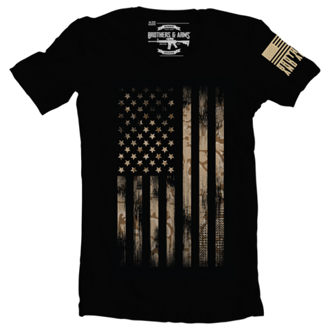 brothers & arms USA camo army tan camouflage battle flag black tshirt made in America military veteran 