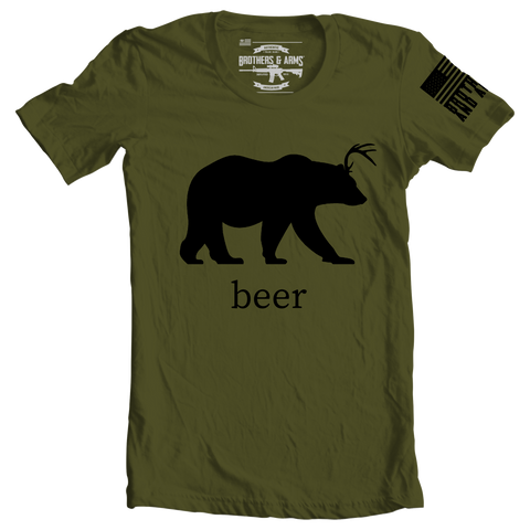 brothers & arms usa beer military green tshirt with black bear and deer silhouette
