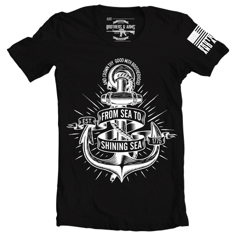 and crown thy good with brotherhood from sea to shining sea Brothers & Arms USA short sleeve graphic t-shirt