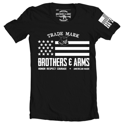 Brothers & Arms USA black trademark Dof Tag graphic t-shirt