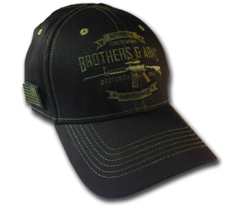 Brothers and Arms USA signature hat. black green ar-15 flag military green