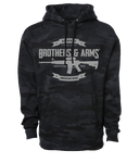 Black Multi-Cam (Camo) black and grey pull over Hoodie with silver reflective print and kangaroo pocket brothers & arms usa american made 