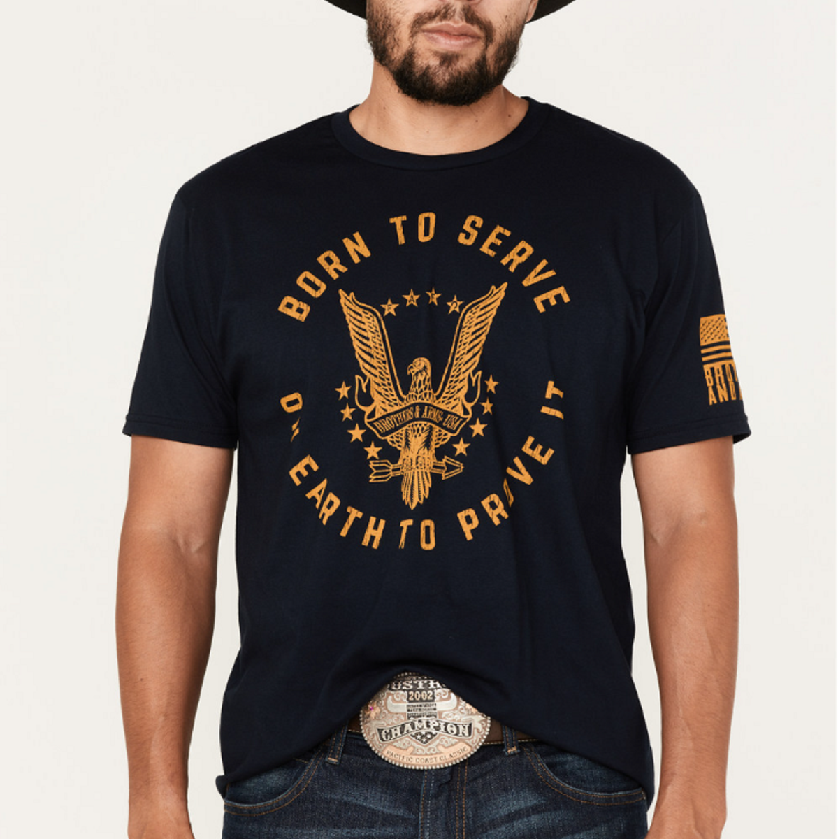Born to Serve, on Earth to prove it navy blue graphic tshirt Brothers & Arms USA