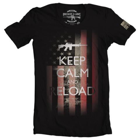 Brothers & Arms USA Keep Calm and Reload AR 15 American Flag black t-shirt