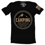 Brothers & Arms USA camping black t-shirt where friends and marshmallows get toasted at the same time 