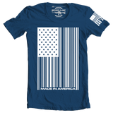barcode flag made in America navy tshirt