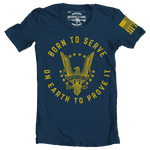 Brothers and Arms USA Born to serve, on earth to prove it navy blue yellow graphic t-shirt