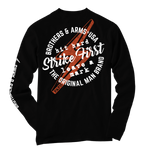 Black long sleeve graphic t-shirt back and sleeve print brothers & arms usa the original man brand FAFO Strike first, hit hard, leave a mark 