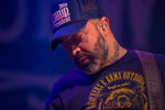 Aaron Lewis wearing brothers & arms usa outdoor gear made with our bear hands navy tshirt