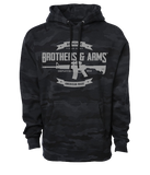 Black Multi-Cam (Camo) black and grey pull over Hoodie with silver reflective print and kangaroo pocket brothers & arms usa american made 