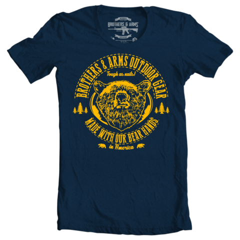brothers & arms usa outdoor gear made with our bear hands navy tshirt